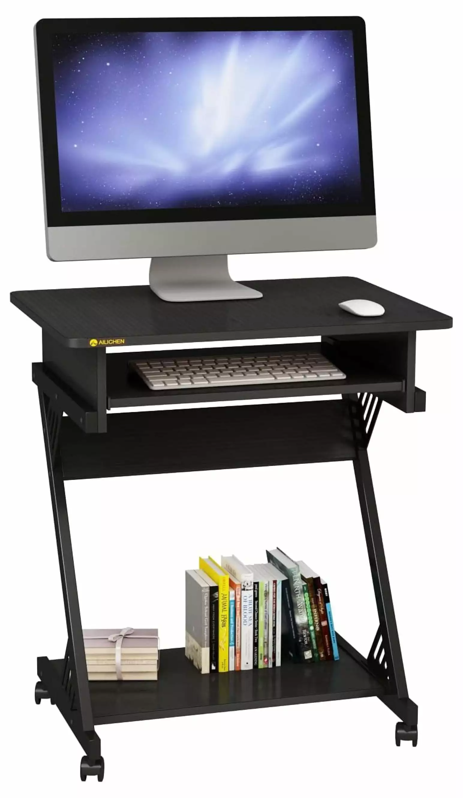 23.6 Inch Z-Shaped Compact Computer Desk Wheels and Keyboard Tray Drevy