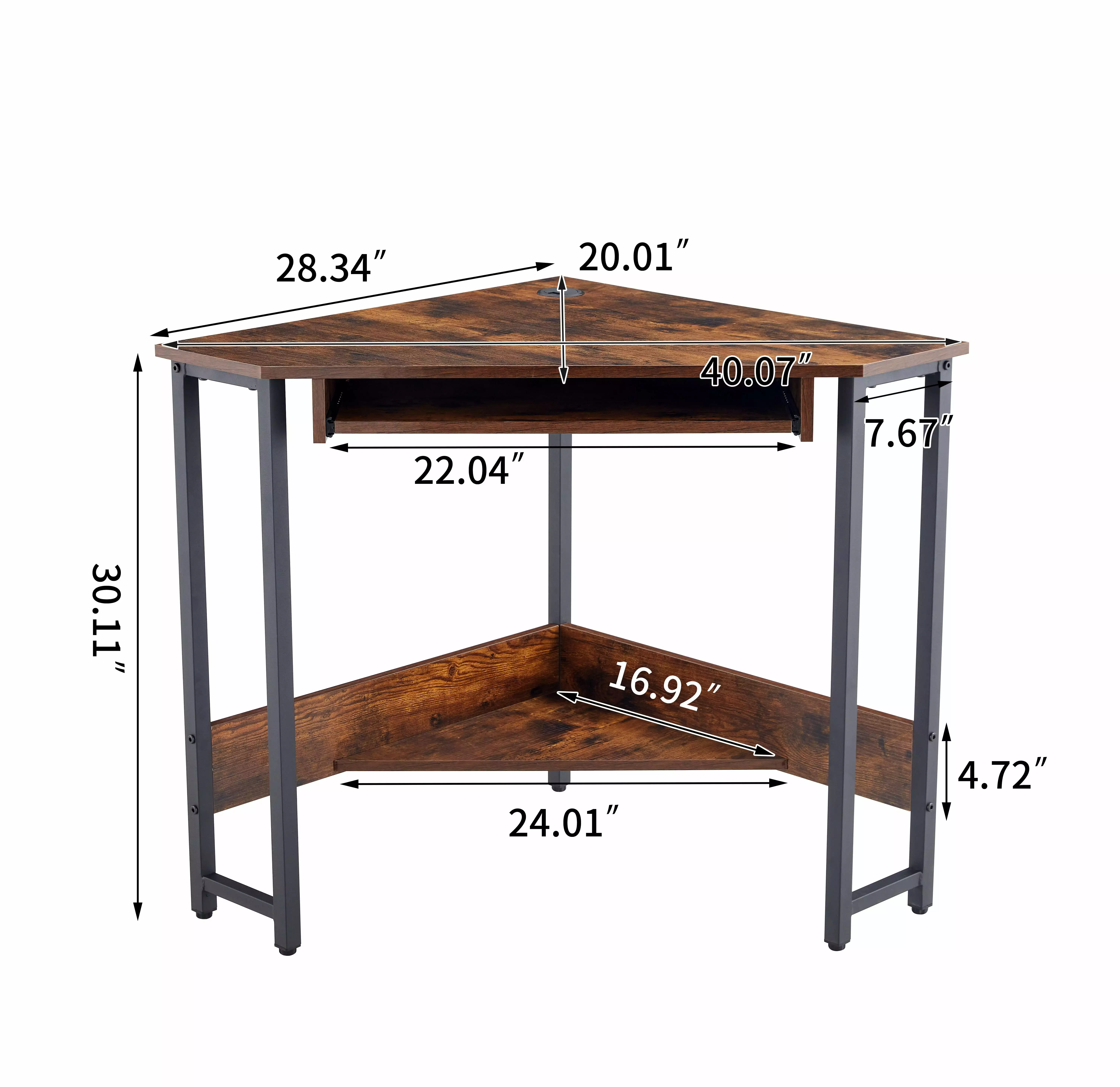 Compact Triangle Computer Desk Keyboard Tray Storage Shelves and Sturdy Steel Frame Ideal Small Spaces Black Funwill