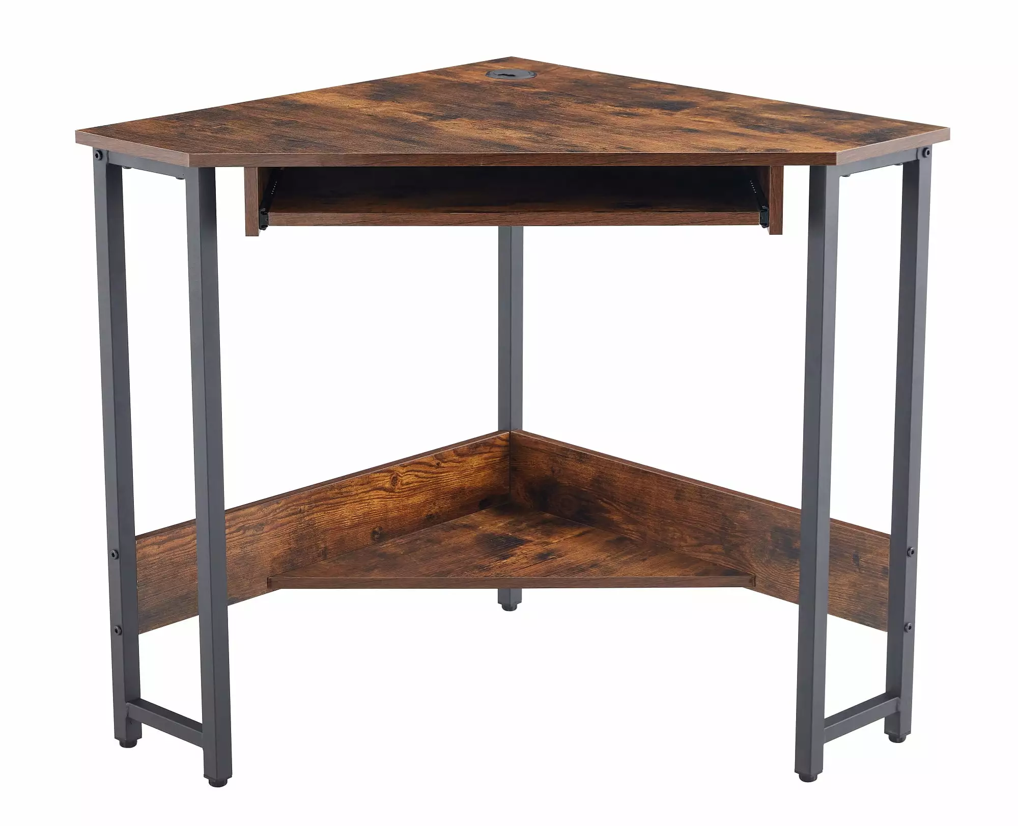 Corner Desk Triangle Computer Desk Small Desk Sturdy Steel Frame Keyboard Tray Vintage Kofun