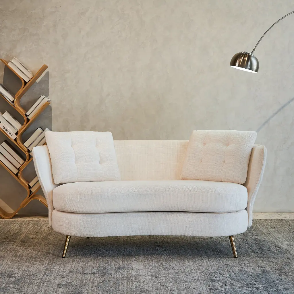 DeeHome Polyester Fiber Loveseat Sofa Golden Metal Legs White Small Spaces