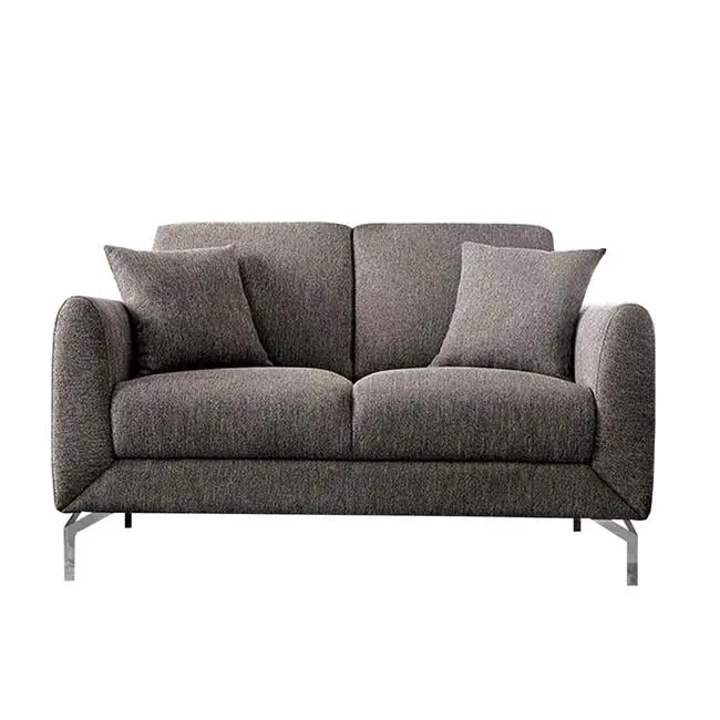 35 x 30 x 54.25 Loveseat Fabric Padded Seat & Metal Legs - Gray Compact Sofa DeluxDesigns