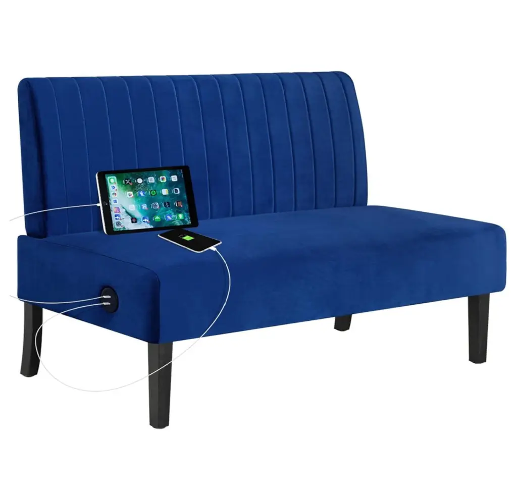 TiaGOC 43W Mini Comfy Armless Loveseat Sofa USB Port Bedroom Navy Blue