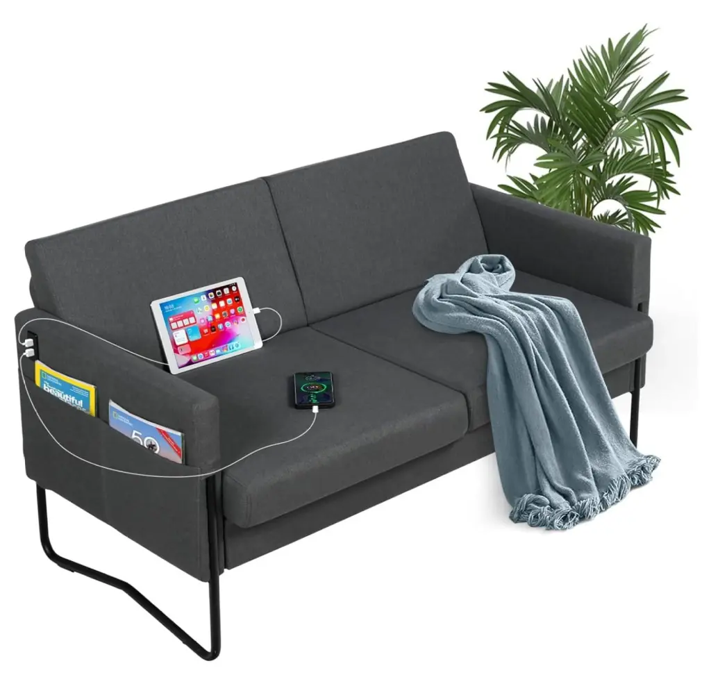 YOSITiuu 51 Inch Small Modern Grey Loveseat Sofa 2 USB Ports Living Room Bedroom Office