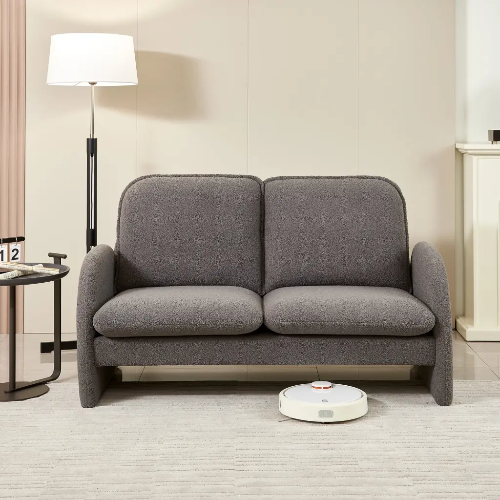 Youdao 59 Loveseat Sofa Modern Sherpa Lamb Fabric Small Sofa Couch Upholstered Cozy Ergonomics 2-Seater Sofa High Back Com...