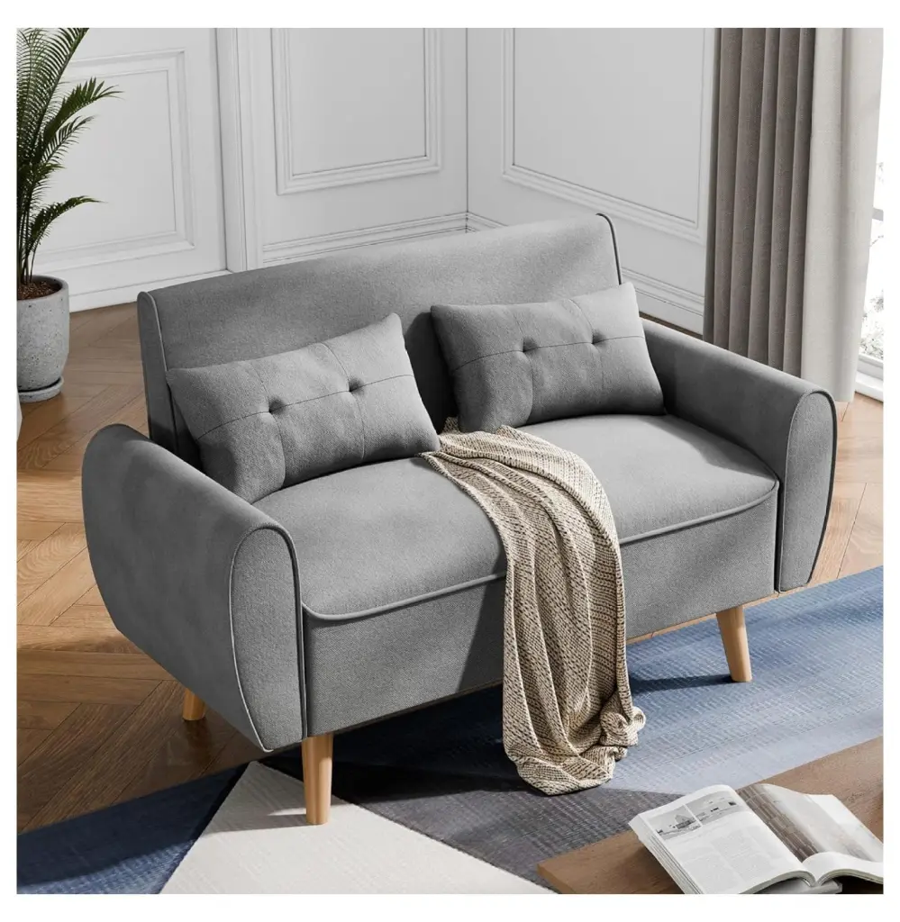 ZHAOTONG 47 Inch Small Loveseat Sofa Set Living Room Bedroom Office Light Gray