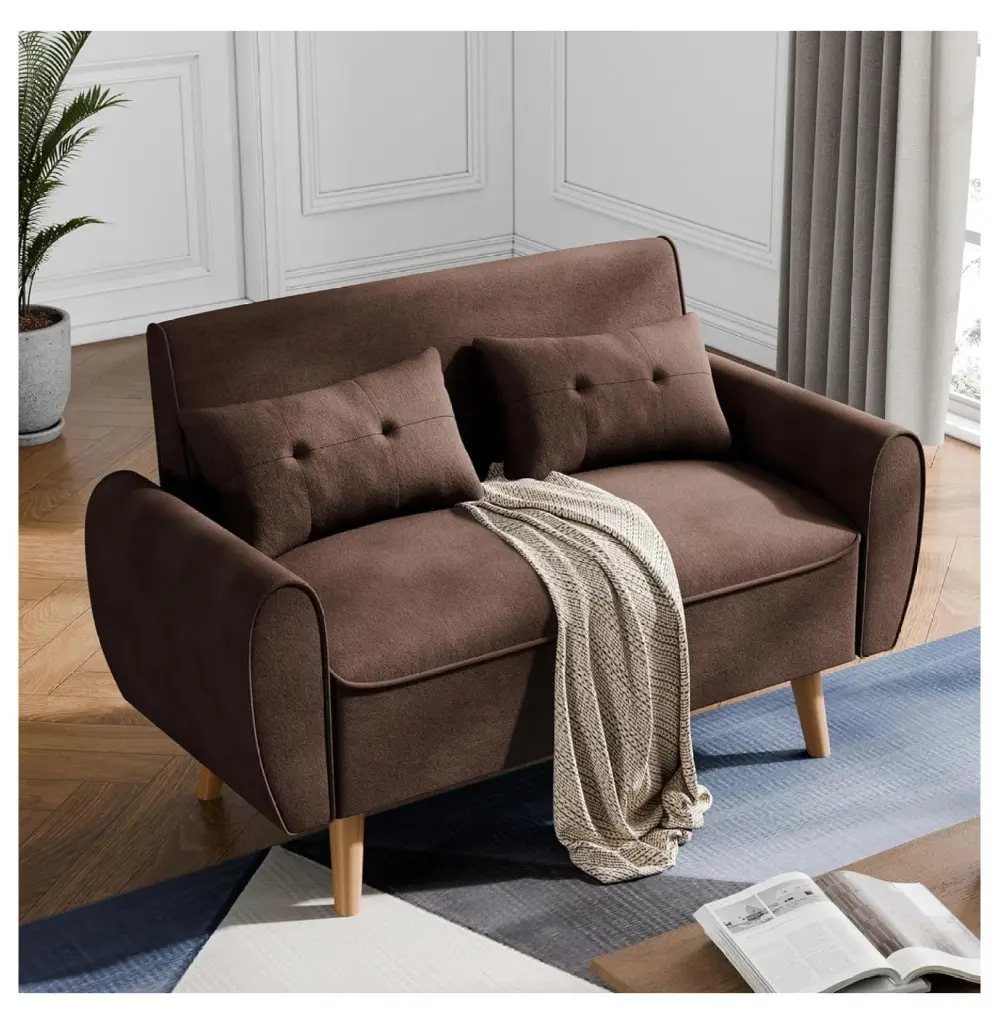 ZHAOTONG 47 Inch Small Loveseat Sofa Set Living Room Bedroom Office Brown