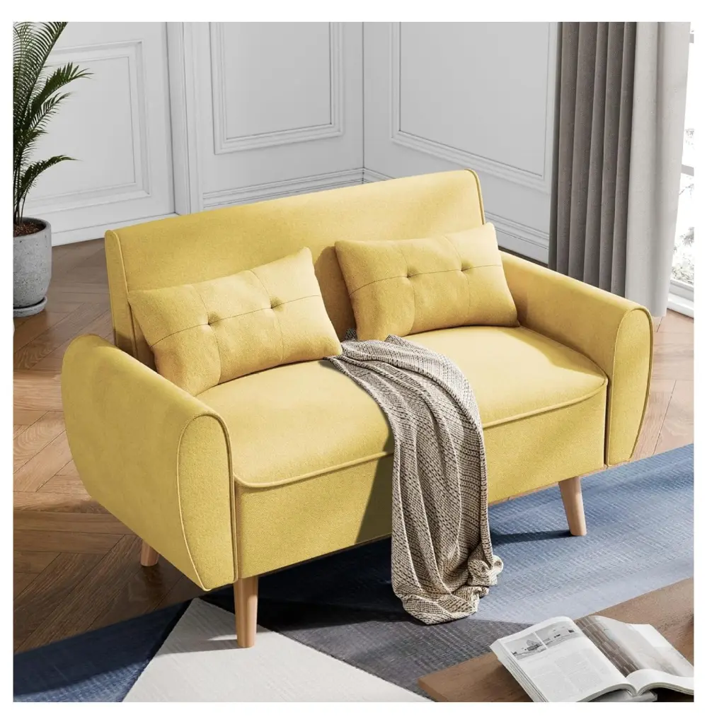 ZHAOTONG 47 Inch Small Loveseat Sofa Set Living Room Bedroom Office Yellow