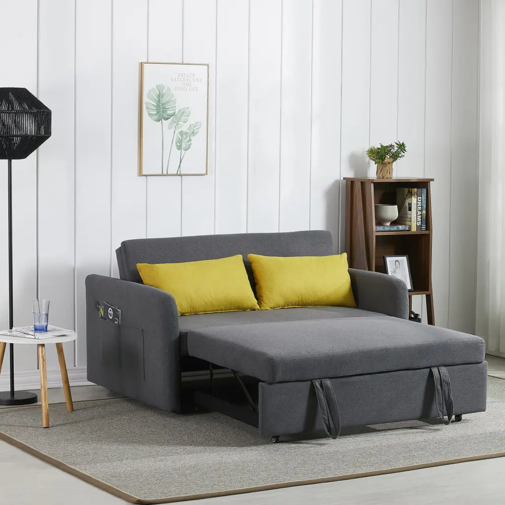 Twins Sofa Bed Grey Fabric Convertible Sleeper Small Spaces CNCJ