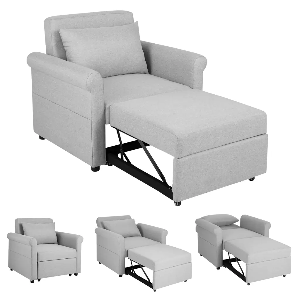 Costway Grey 3--1 Convertible Sofa Bed Adjustable Reclining Pull-out Chair