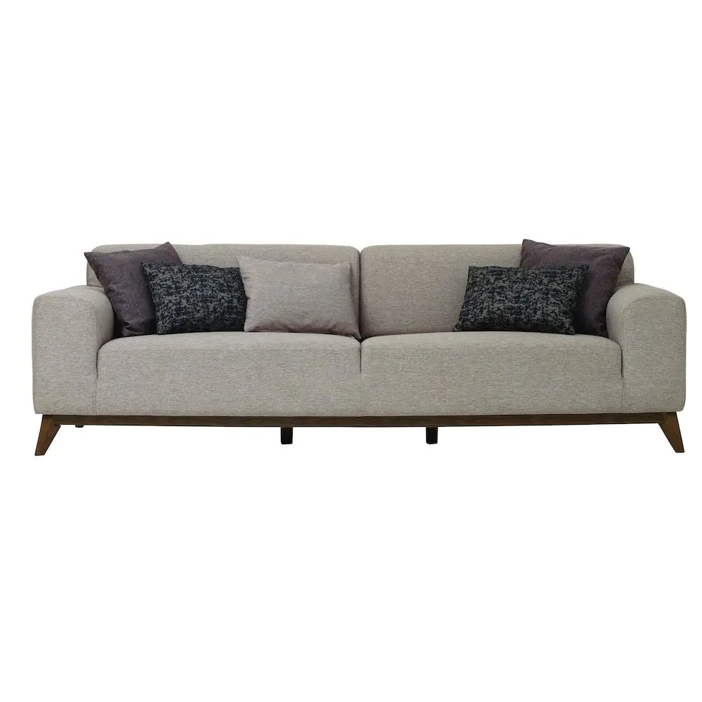 Enza Home Netha 3-Seater Fabric & Wood Sofa Bed Cream & Brown - Convertible Living Room Couch