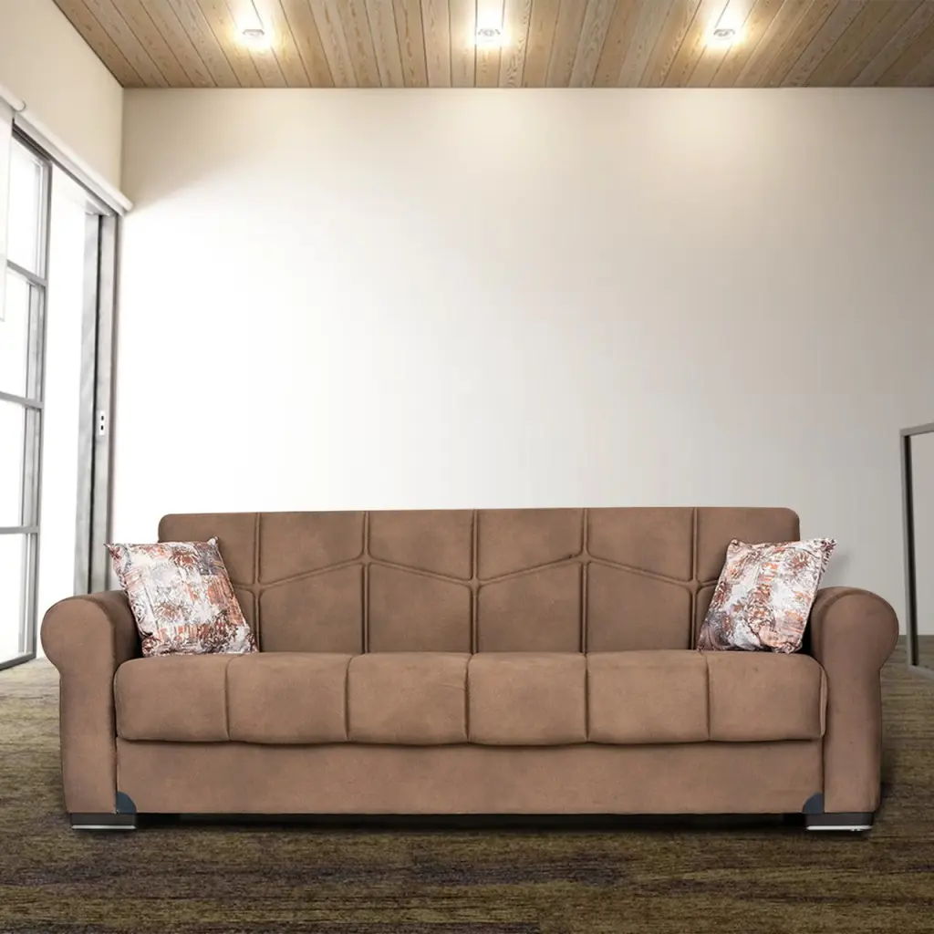 Ana Light Brown Fabric Sofa Bed - Versatile Living Room Furniture Go Green Woods
