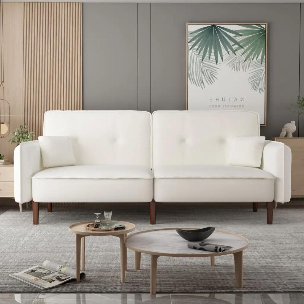 White Cotton Linen Fabric Sofa Bed - Convertible Sleeper Modern Living Spaces Jamini