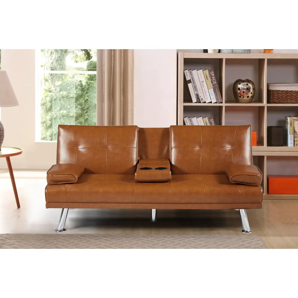Folding Sofa Bed Convertible Cup Holder Space Saving Futon Couch Lounge Chaise Kojooin