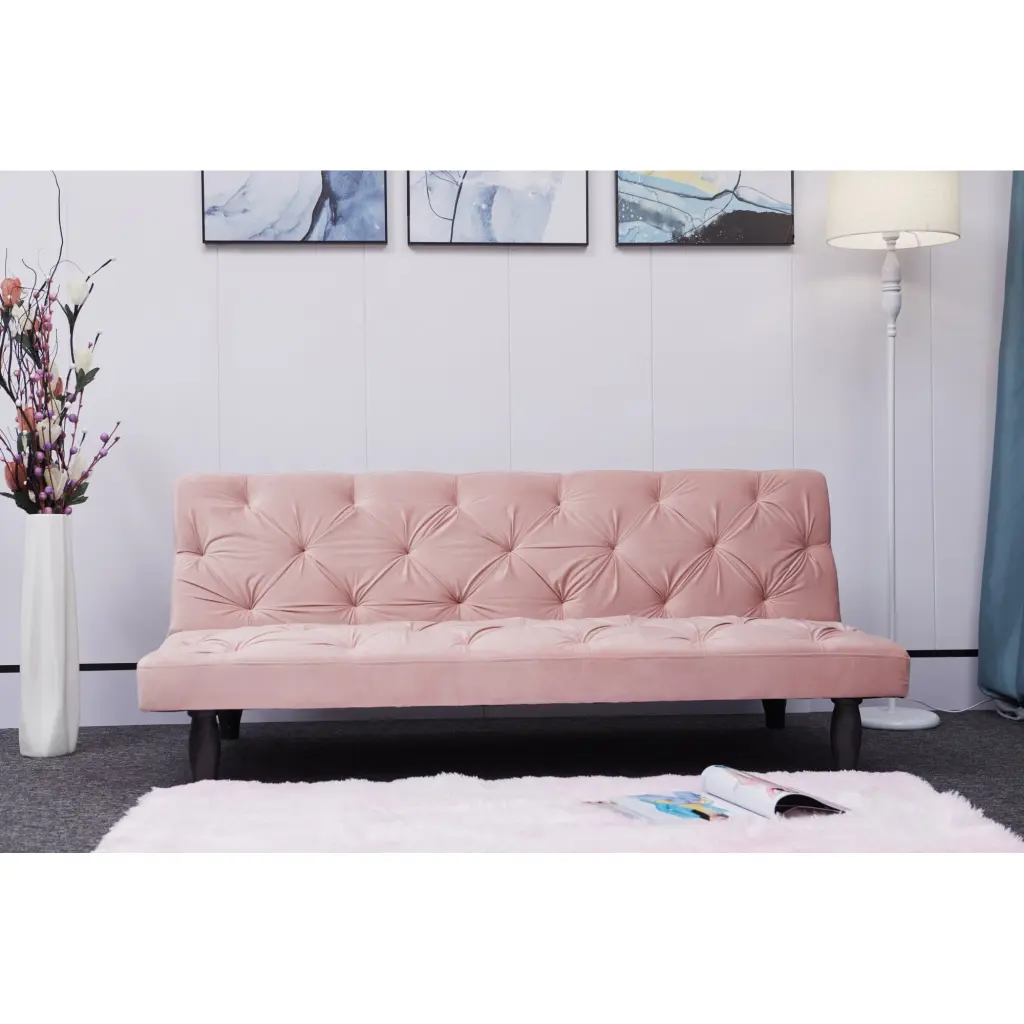 66 Inch Pink Velvet Convertible Sofa Bed Living Room Apartment Bedroom Miekor