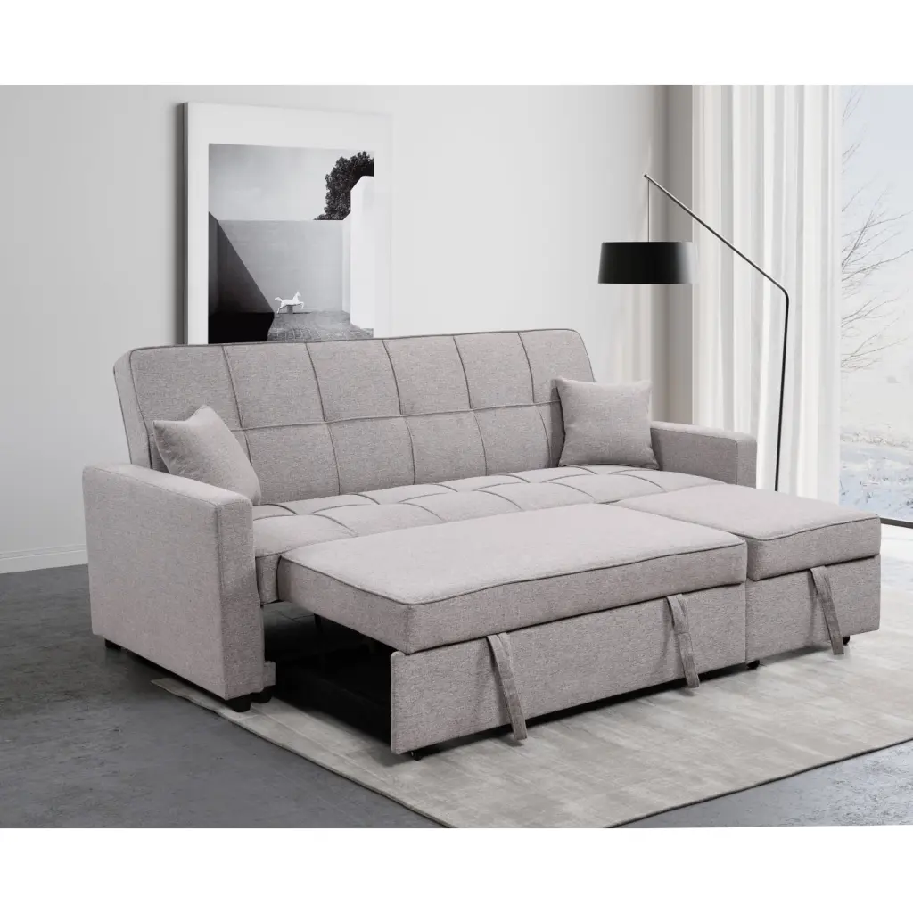 83 Oversized Upholstered Sofa Bed Pull Out Couch Bed Light Gray Linen Fabric 3 Seaters Sofa Couch Convertible Sleep Sofabe...