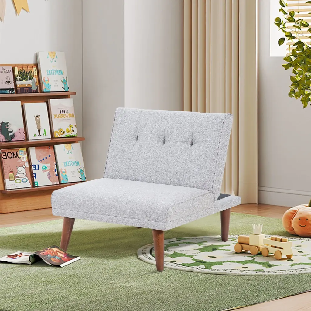 Sesslife Sofa Chair Kids Adjustable Backrest Linen Fabric Mini Couch Gray