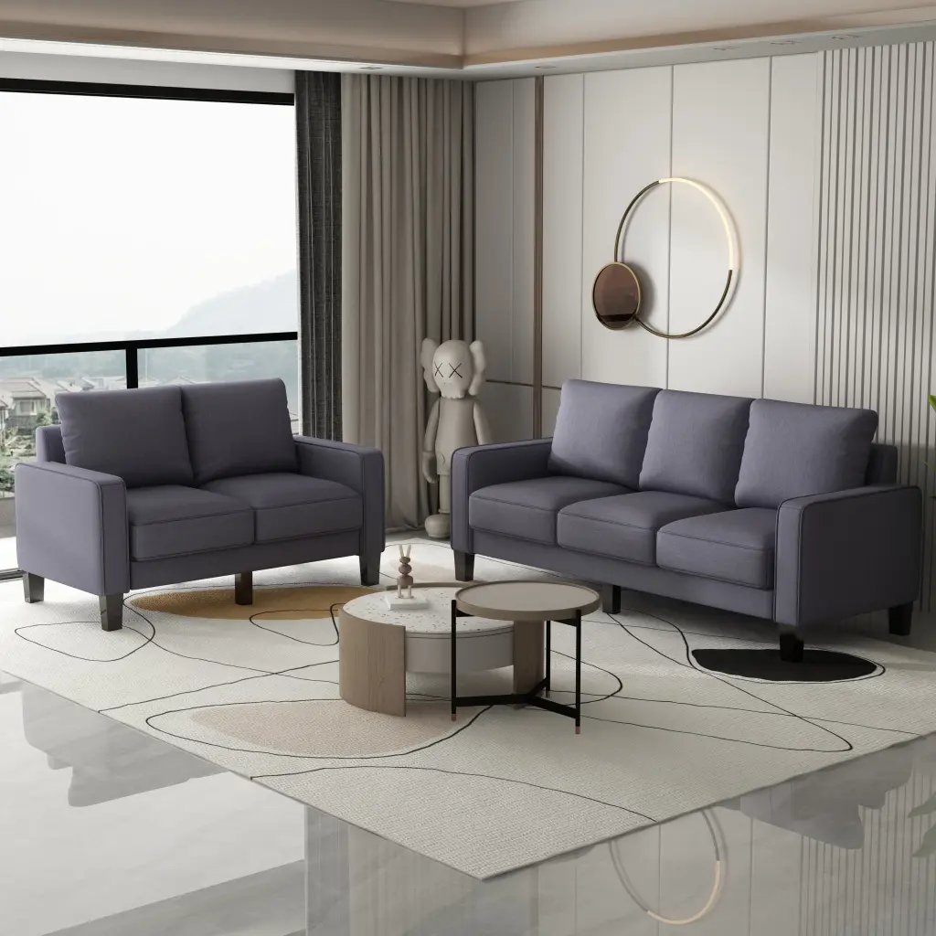 Modern Living Room Furniture Dark Grey Fabric 2+3 Seat Sofa Set CNCJ