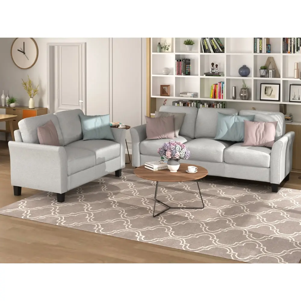 Hassch Light Gray Living Room Furniture Loveseat Sofa And 3-Seat Sofa