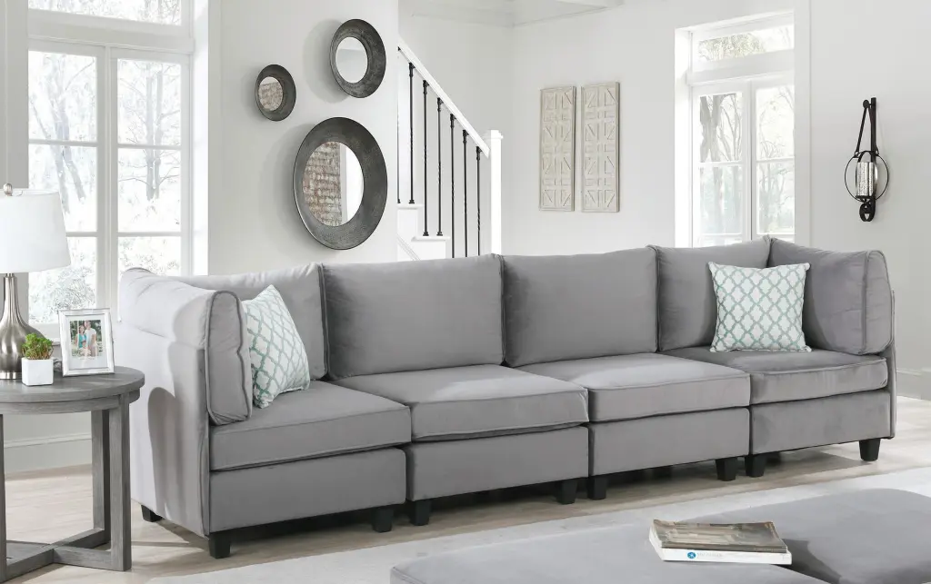 Homiyad Gray Velvet 4Pc Sofa - Complete Living Room Set Modern Elegance