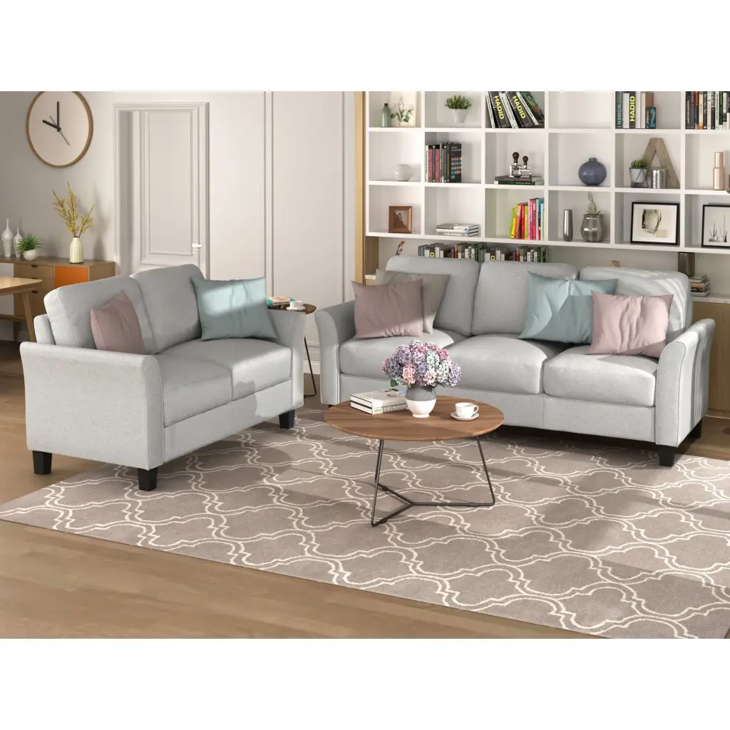Living Room Furniture Loveseat and 3-Seat Sofa Set Light Gray - Complete Sofa Set Miekor