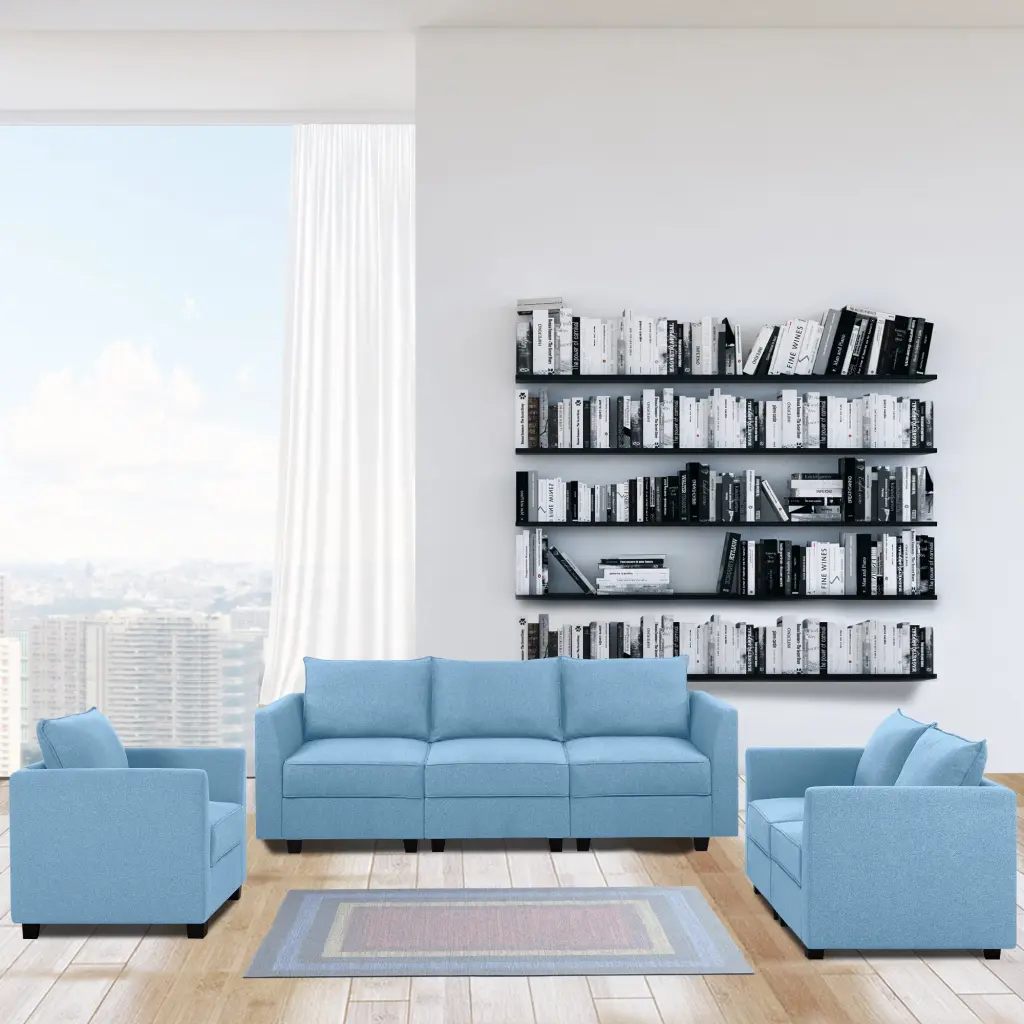 Naomi Home Elizabeth Modern DIY Collection Linen Sofa Set Robin Egg Blue