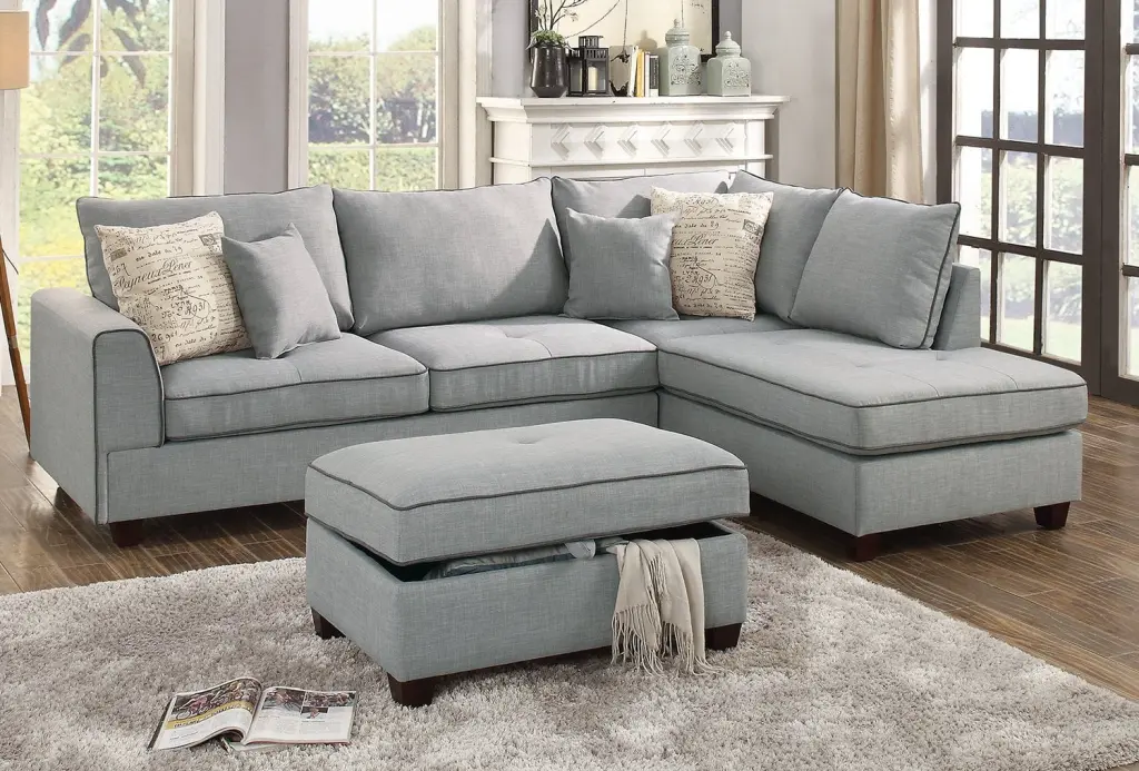 Modern Light Grey Dorris Fabric Reversible Sectional Sofa Chaise and Storage Ottoman Amazing Choice