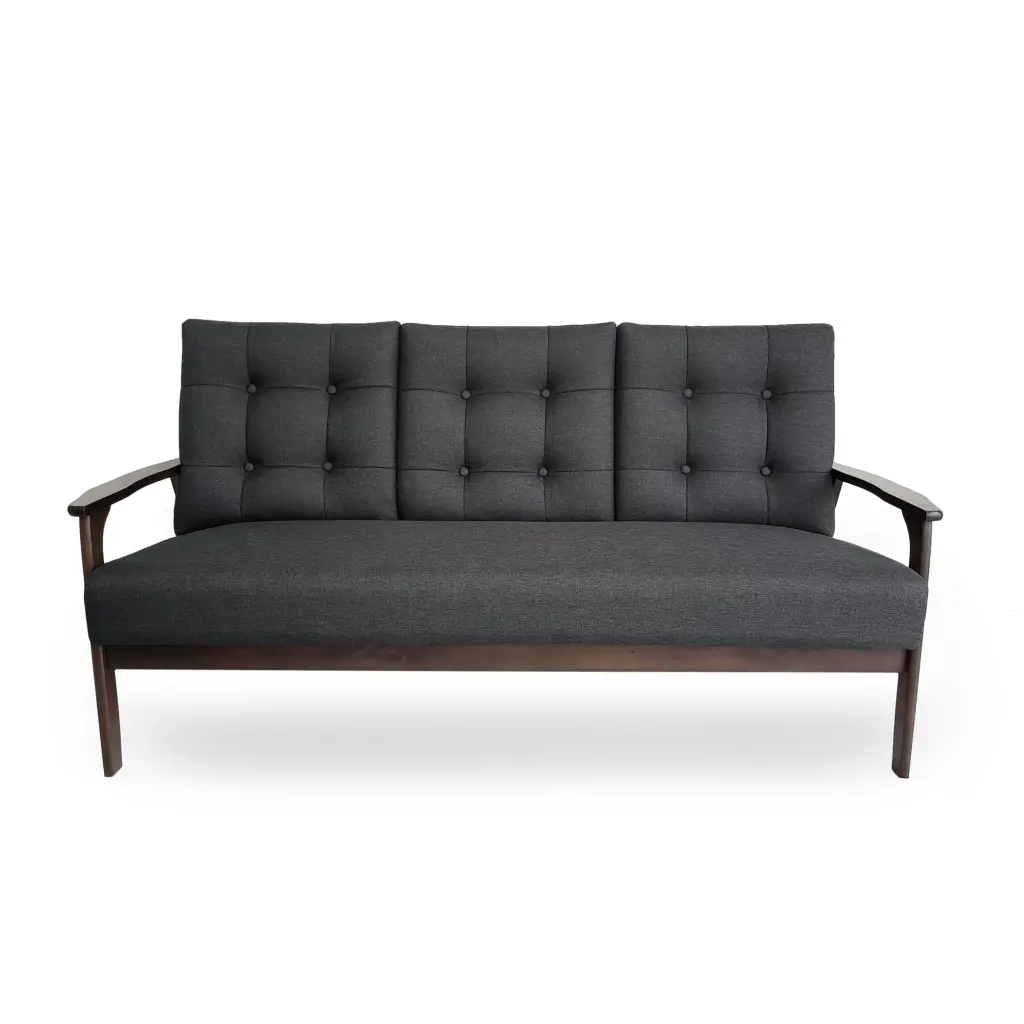GDF Studio Norwood Mid Century Modern Charcoal Gray Tufted 3 Seater Sofa Walnut Accents GDFSTUDIO