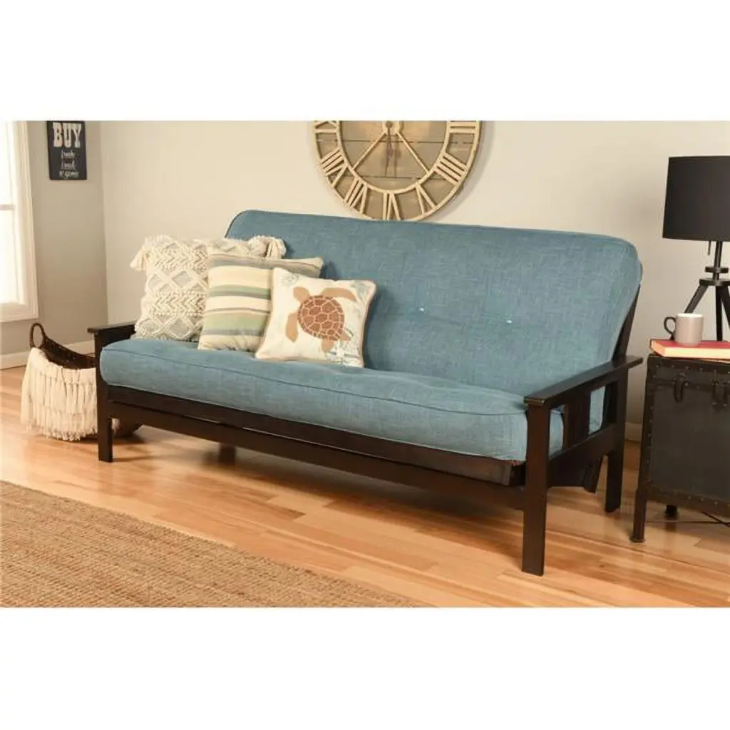 Kodiak Furniture Monterey Full Frame Sofa Blue Linen Mattress - Espresso Modern Design