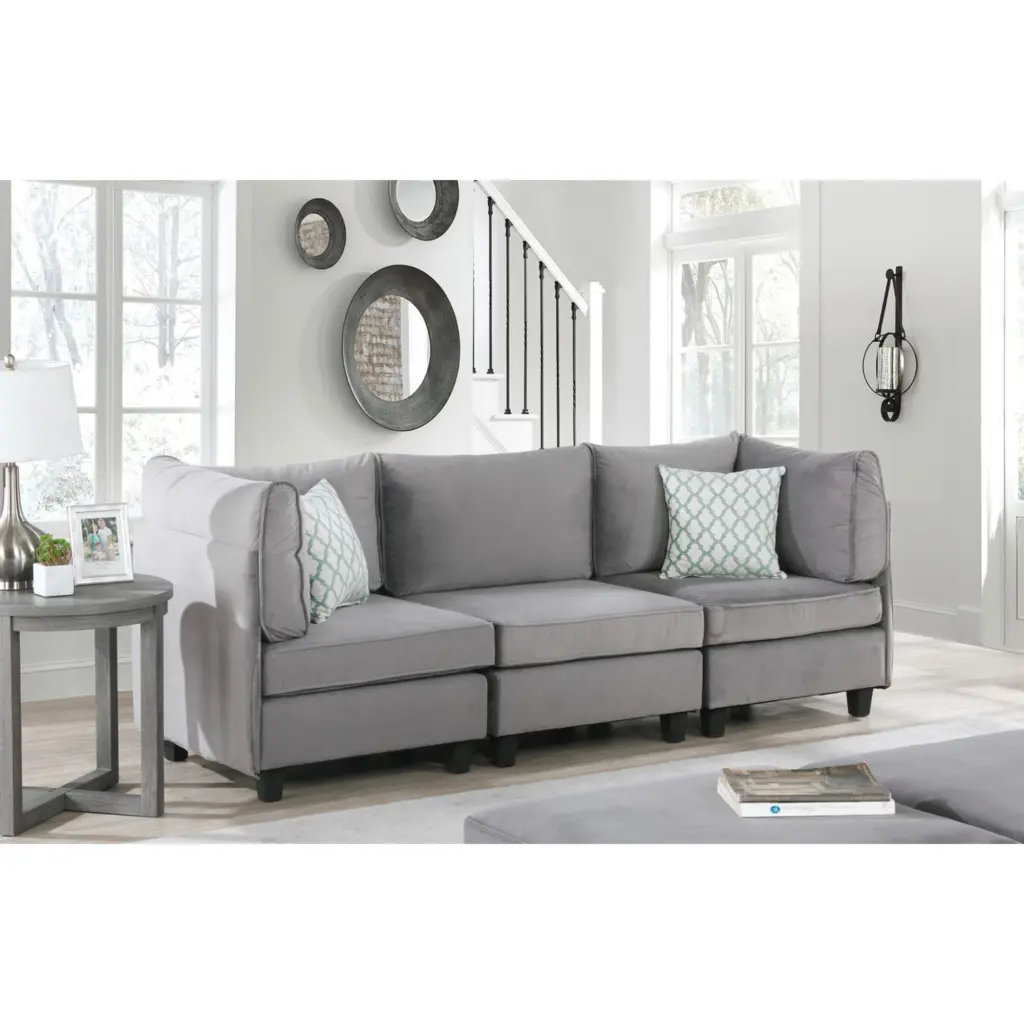 Lilola Zelmira Contemporary Gray Velvet Sofa Couch - Modern Living Room Furniture Lilola Home