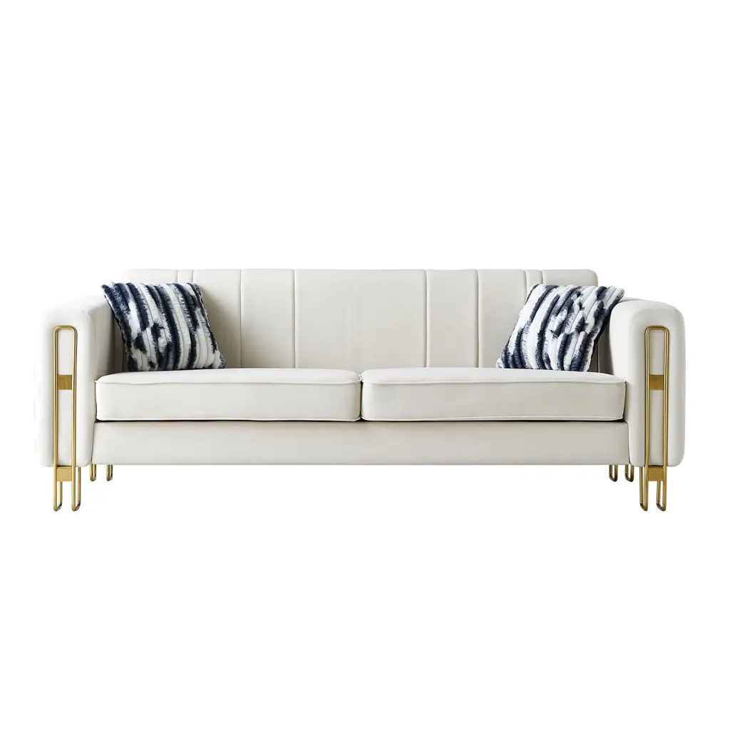 Modern Velvet Sofa 85.04 Inch Beige Living Room Couch Plastic Legs OMCCHK