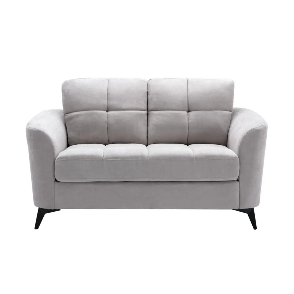 BenJara Odin 60 Inch Modern Loveseat Tufted Cushions Light Gray Velvet Upholstery