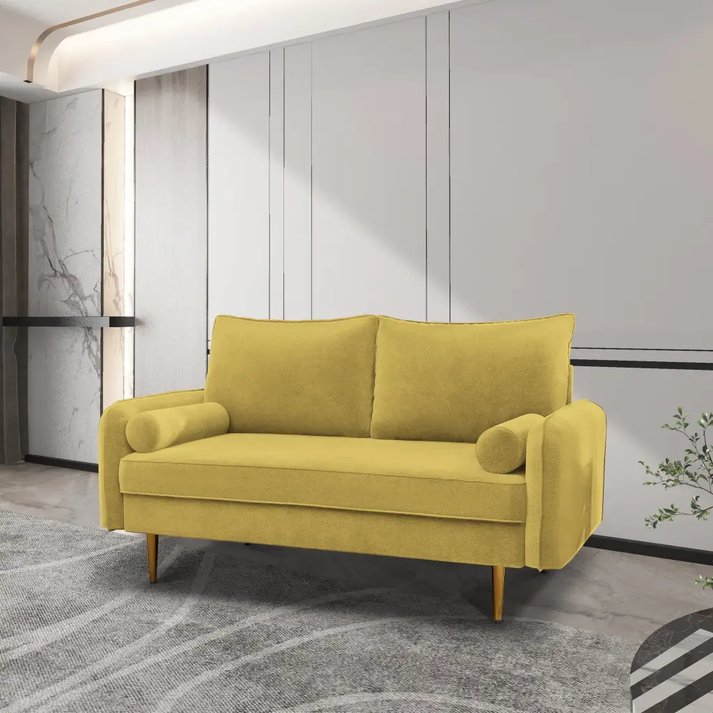 Zen 57.9 Inch Round Arm Metal Leg Luxury Loveseat Contemporary Living Room Claremont Livings