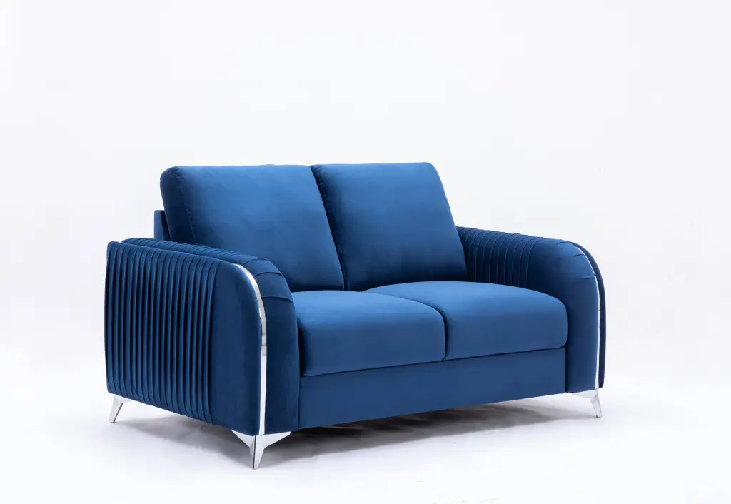 DeeHome ACME Wenona Blue Velvet Loveseat Modern Living Room