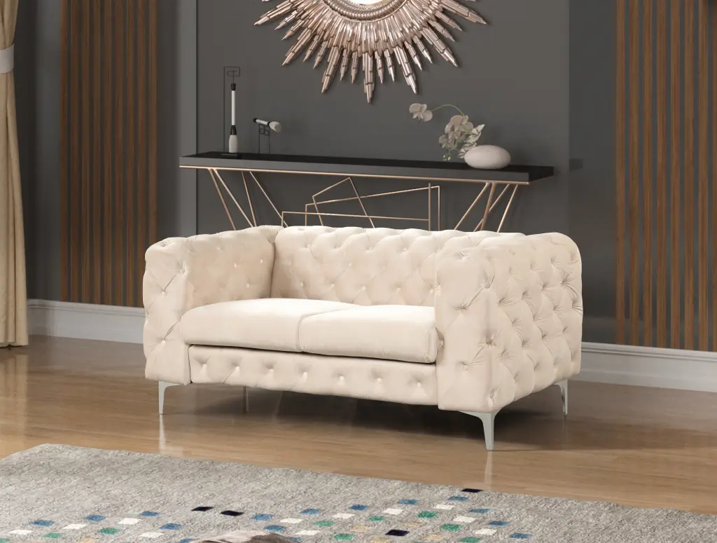 Marbella Button Tufted Beige Velvet Fabric Loveseat Generic
