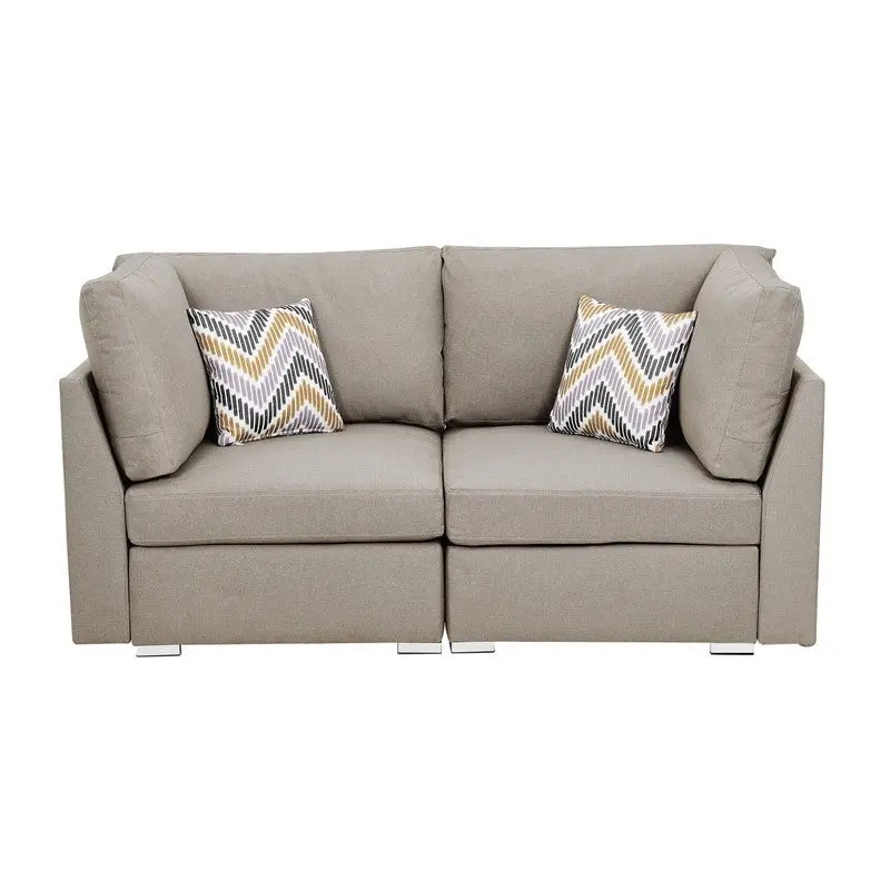 Amira Beige Fabric Loveseat Couch Pillows Go Green Woods
