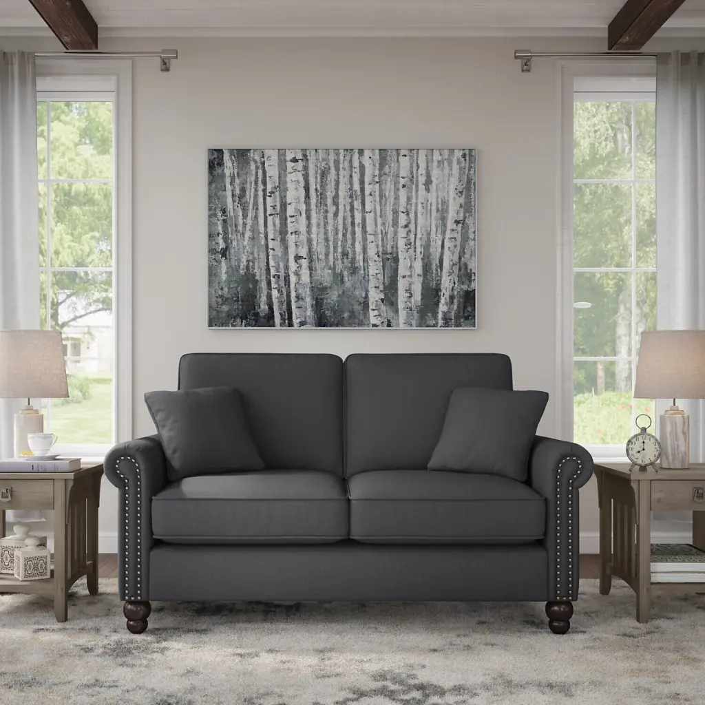 Maykoosh Island Interiors 61W Charcoal Gray Herringbone Loveseat