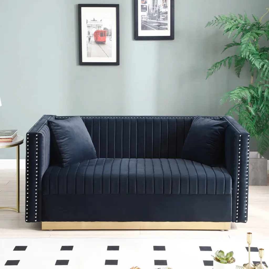 Miekor Furniture Contemporary Vertical Channel Tufted Velvet Loveseat Pillows