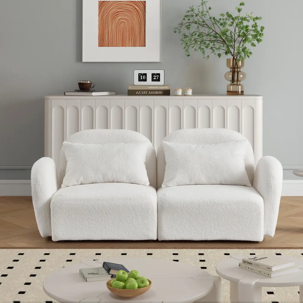 Miekor Furniture Teddy Fabric White Loveseat Sofa Living Room W4US0108