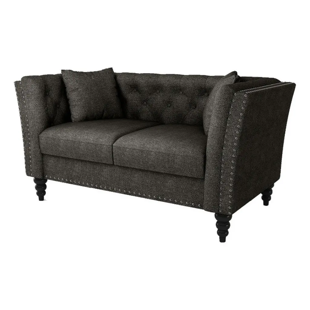 Pemberly Row 63'' Modern Wide Square Arm Fabric Loveseat Gray