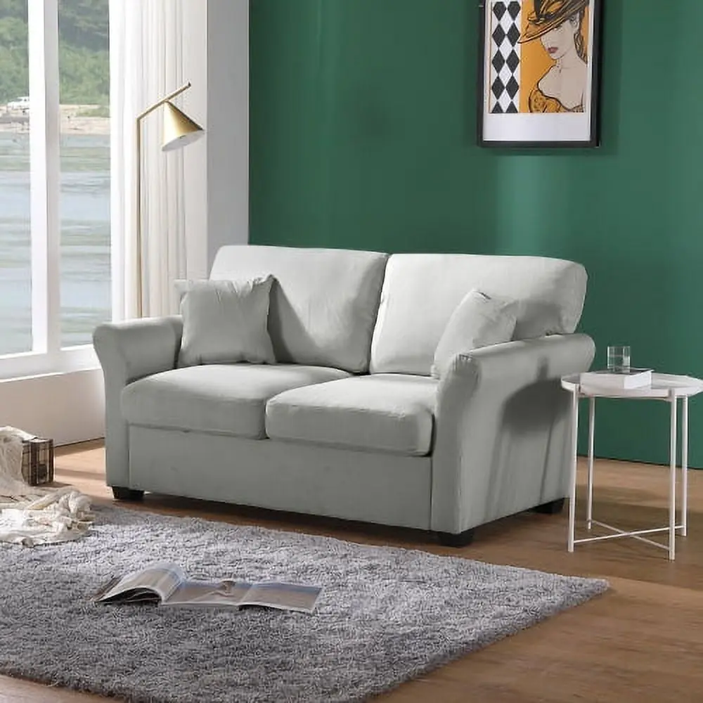 Wulawindy Light Grey Linen Fabric Loveseat 2 Pillows