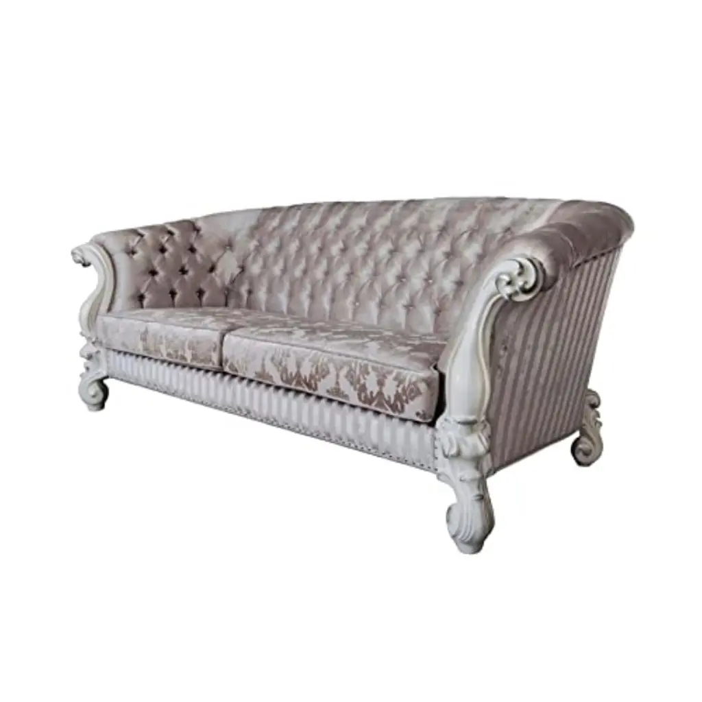 Versailles Sofa 7 Pillows Ivory Fabric and Bone White Finish Acme Furniture