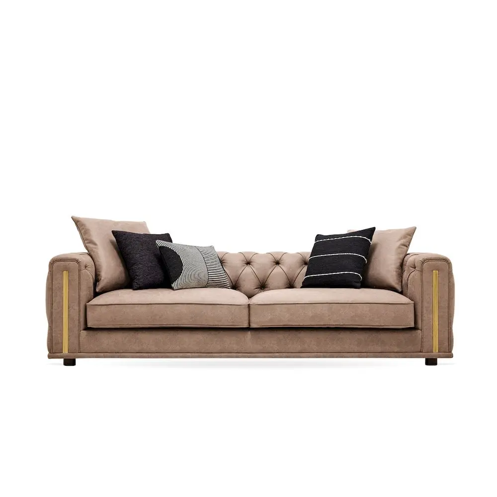 Enza Home Sirona Contemporary Wood & Fabric Sofa Dark Taupe Brown