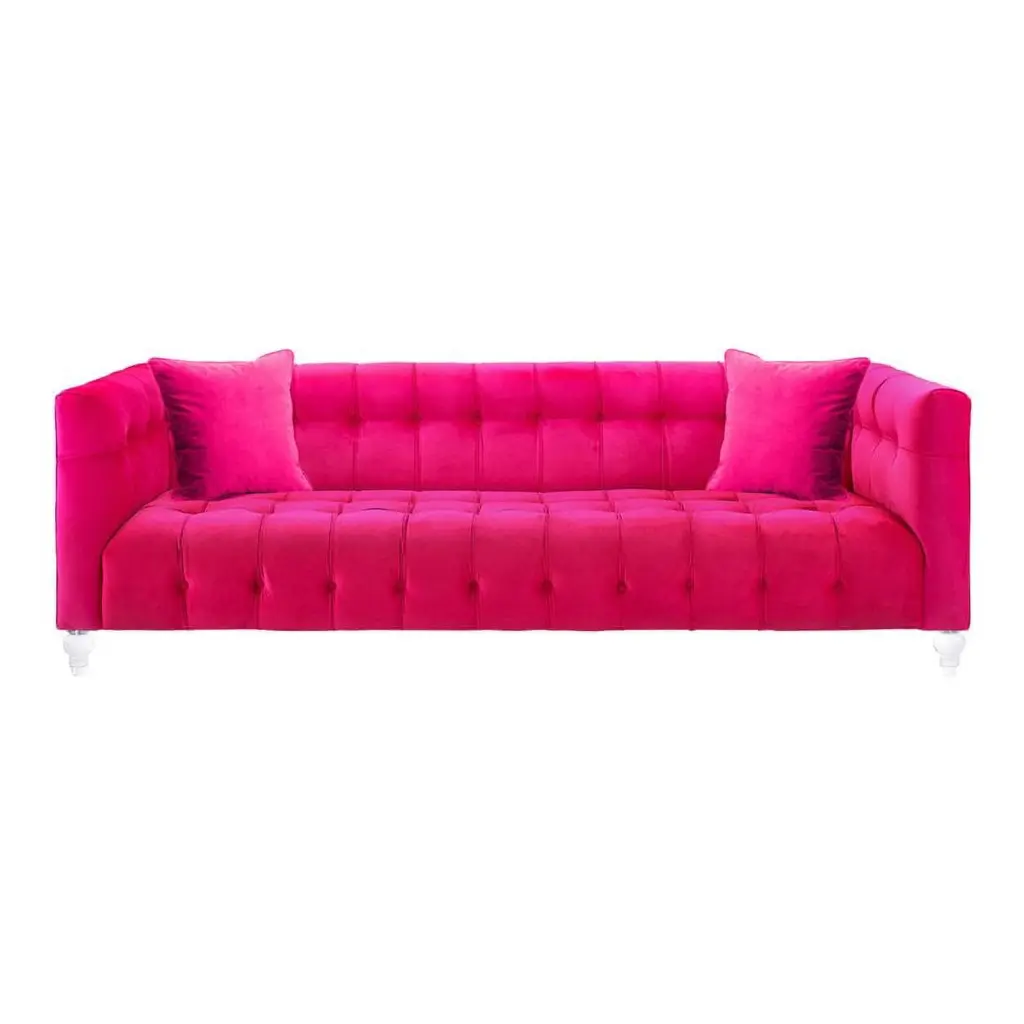 Maklaine 29.35H Transitional Pink Velvet Upholstered Acrylic Sofa Unique Style