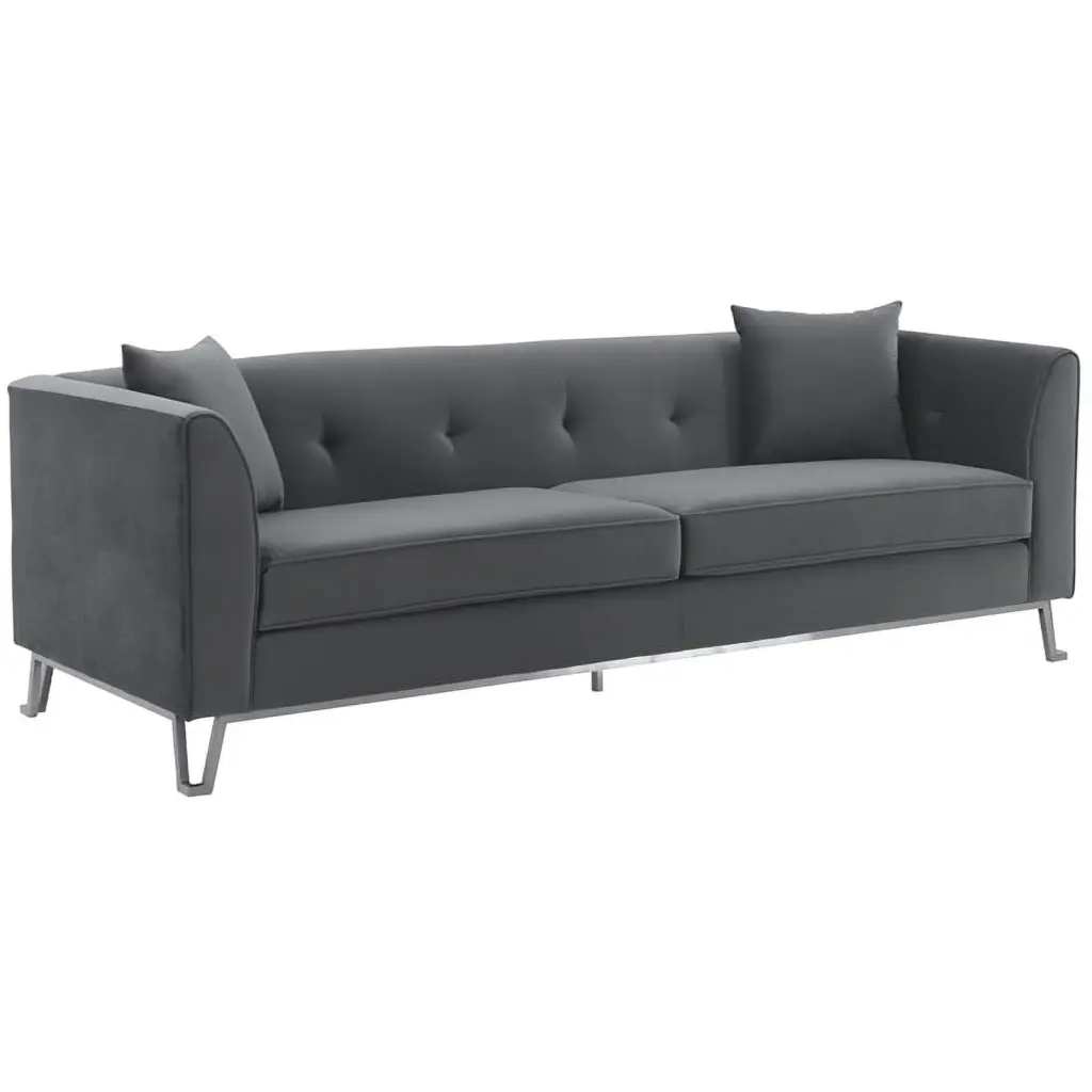 Maklaine Modern Fabric Upholstered Sofa Brushed Stainless Steel Legs Gray