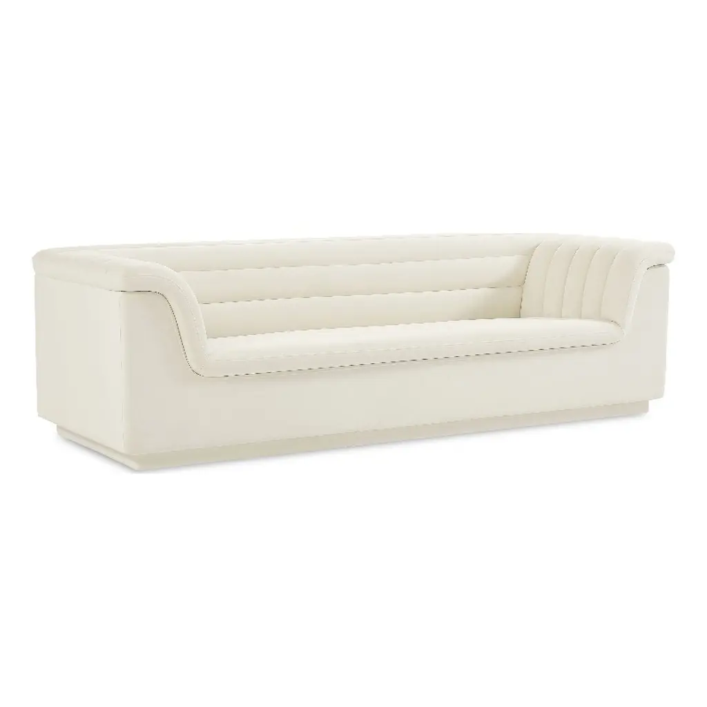 Meridian Furniture Cascade Cream Velvet Fabric Sofa Elegant Comfort