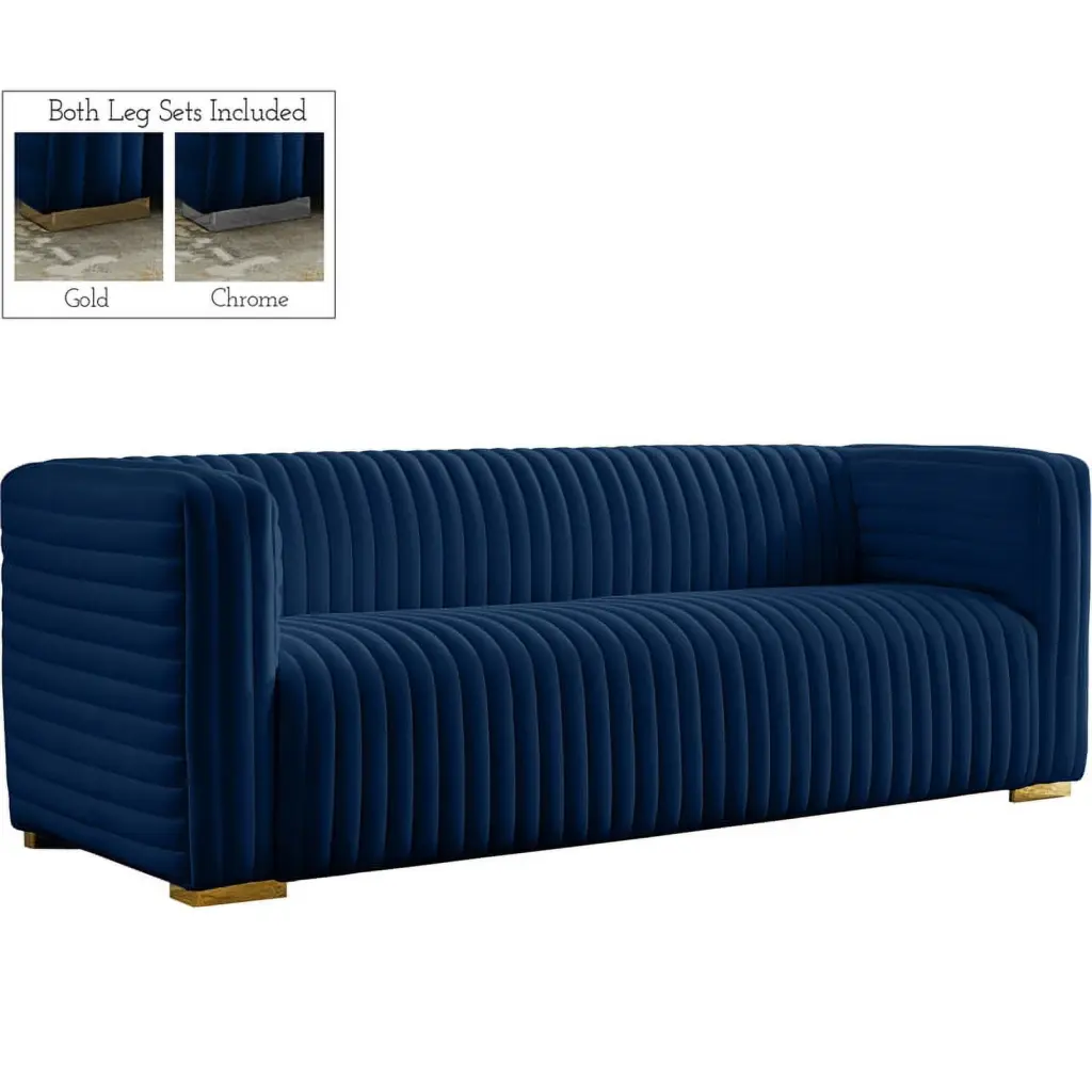 Meridian Furniture Ravish Navy Velvet Sofa Elegant Comfort Modern Living