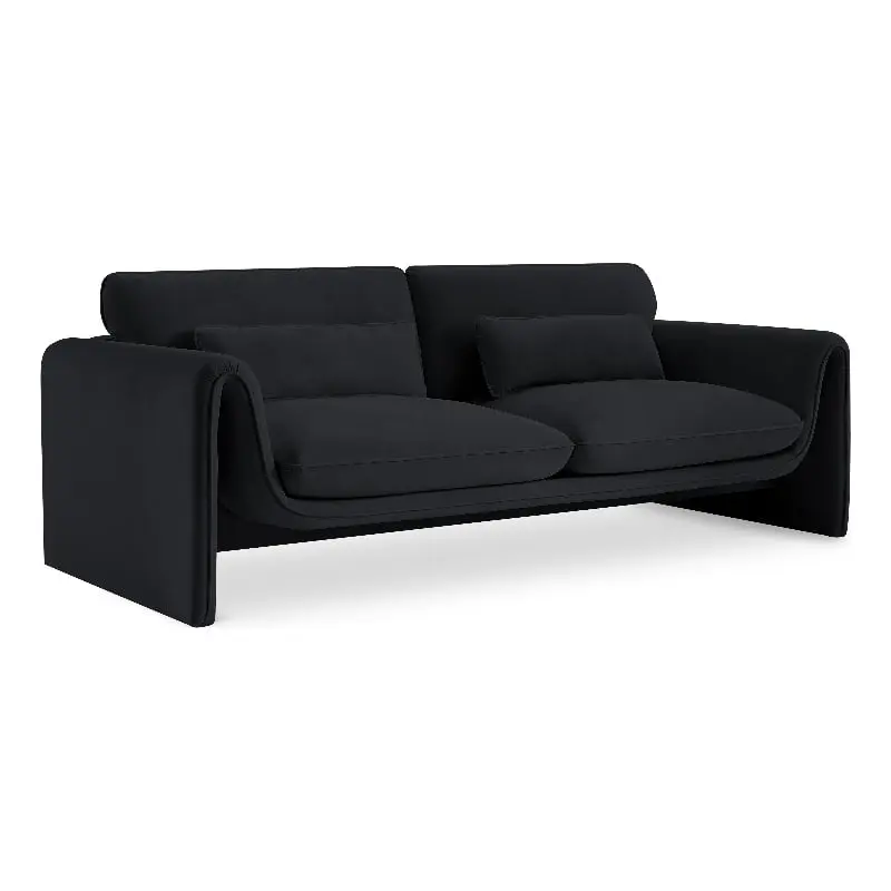 Meridian Furniture Sloan Black Velvet Fabric Sofa Modern Elegance