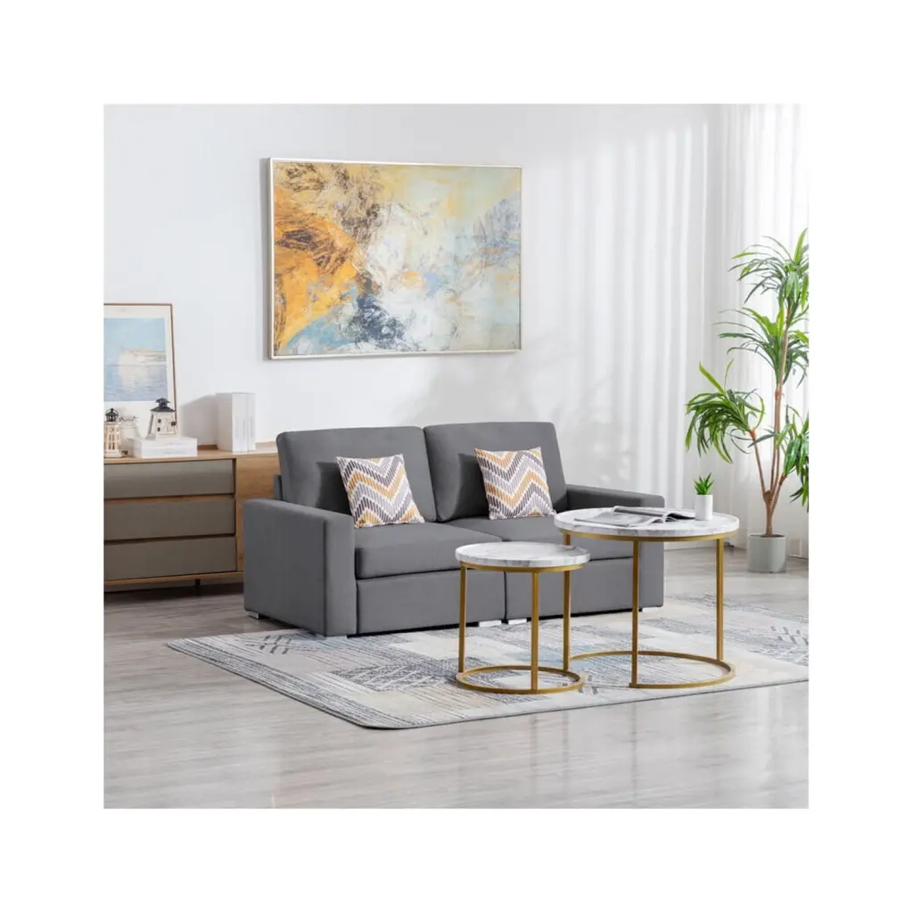 Southwestern Style Gray Linen Loveseat Pillows and Interchangeable Legs HomeStock