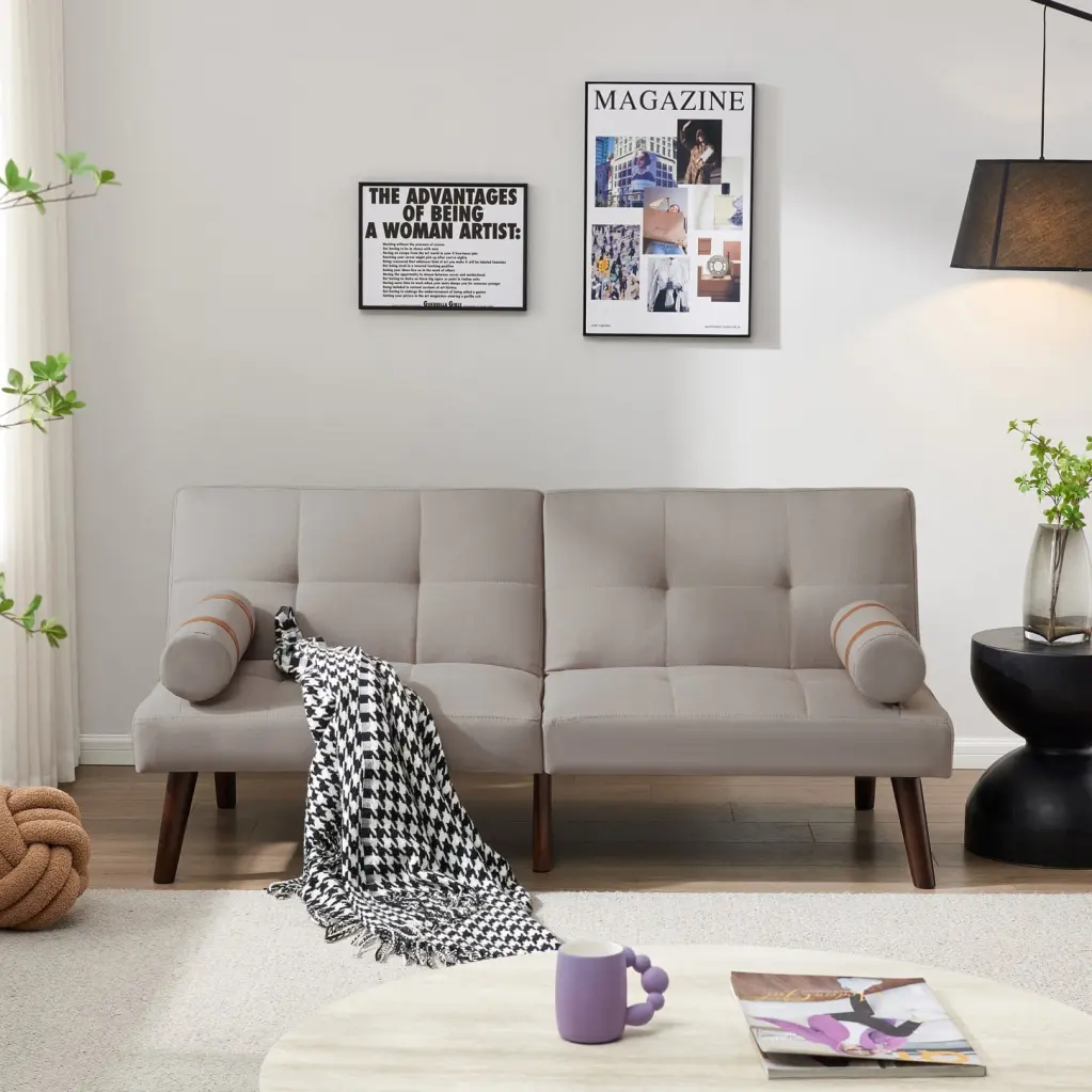 Light Grey Convertible Sofa Bed Futon - Multifunctional Linen Fabric Sleeper Small Spaces HATNOKIL