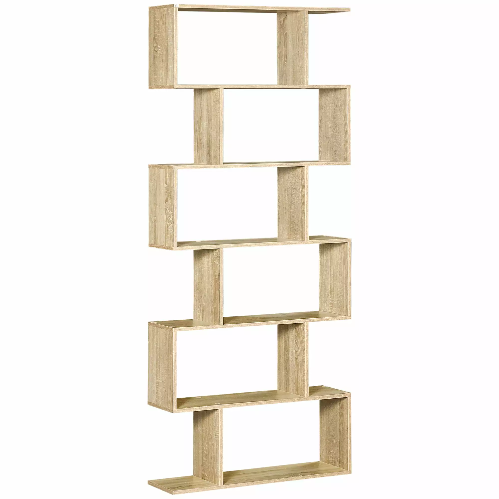 75.5H S-Shaped 6 Shelf Bookcase Oak Wooden Storage Display Stand Free Standing Organizer SMHZ